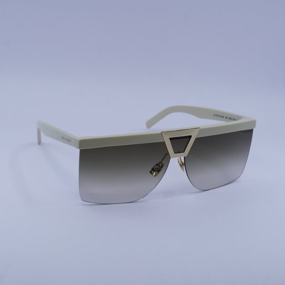 Saint Laurent SL537 PALACE 002 Sunglasses Ivory Shield Frame, Brown Lenses - Picture 6 of 13